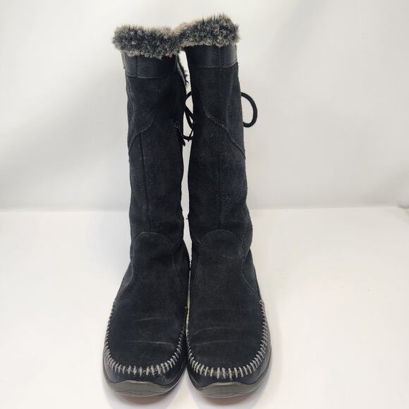 The North Face Janey Black Suede Moccasin Winter Boots Size 6 Faux Fur Lining - Picture 2 of 9